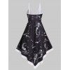 Gothic Sundress A Line Dress Colorblock Mermaid Skeleton Printed Dress Asymmetric Hem V Neck Dress - BLACK XXL