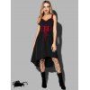 Gothic Dress Contrast Pipe Lace Up Empire Waist V Neck Sleeveless High Low Midi Casual Dress - BLACK XL