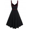 Gothic Dress Contrast Pipe Lace Up Empire Waist V Neck Sleeveless High Low Midi Casual Dress - BLACK XL