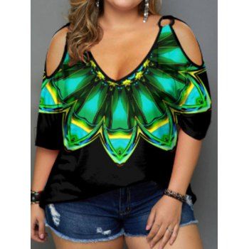 

Plus Size T Shirt Colored Printed T Shirt Casual Cold Shoulder Tee, Green