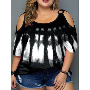 

Plus Size T Shirt Printed T Shirt Cut Out O Ring Casual Tee, Black