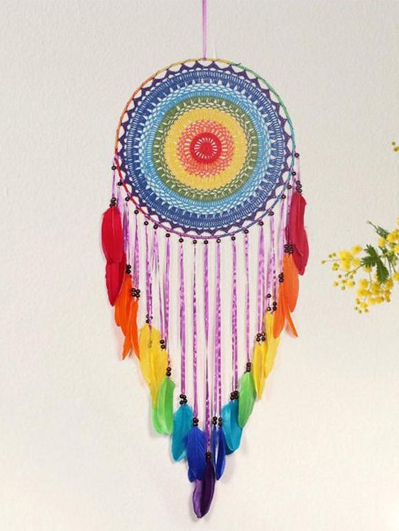 Bohemian Dream Catcher Rainbow Color Feather Colored Home Decoration - multicolor 