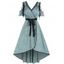 Plus Size Dress Space-dye Cold Shoulder Surplice Cinched Overlap Belted Bowknot High Low Midi Dress - LIGHT GREEN 5X