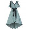 Robe Mi-Longue Superposée Ceinturée Nouée Haute Basse à Epaule Dénudée de Grande Taille - Vert clair 2X