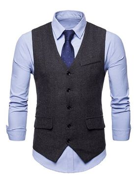 Tweed Print Waistcoat Single Breasted Mock Pocket Suit Vest