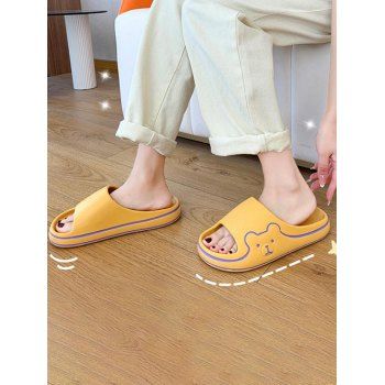 

Cute Bear Printed Thick Platform Slip On House Slippers, Light yellow