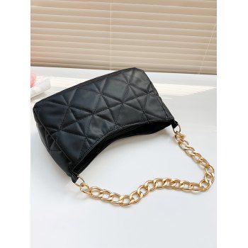 

Solid Color Geometric Quilted Zipper Chian Handbag, Black