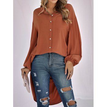 

Drop Shoulder High Low Longline Shirt Pocket Patch Side Slit Long Sleeve Shirt, Orange