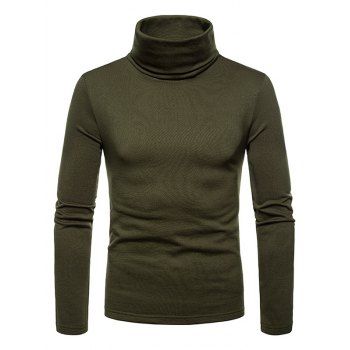 

Solid Color T Shirt Flocking Inner Turtleneck Casual Long Sleeve Tee, Green