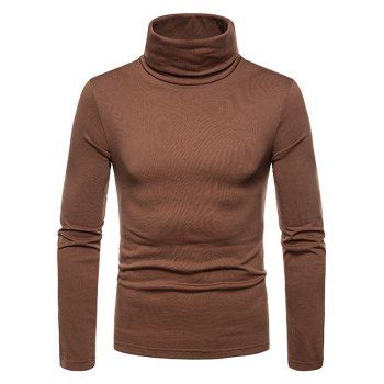 

Solid Color T Shirt Flocking Inner Turtleneck Casual Long Sleeve Tee, Dark khaki