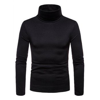 

Solid Color T Shirt Flocking Inner Turtleneck Casual Long Sleeve Tee, Black