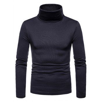 

Solid Color T Shirt Flocking Inner Turtleneck Casual Long Sleeve Tee, Dark gray