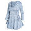 T-shirt Drapé Chiné Manches Longues à Col Bénitier à Lacets - Bleu clair M
