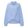 Chemise Boutonnée Haute Basse Goutte Epaule en Couleur Unie à Manches Longues - Bleu clair L