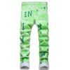 Letter Print Jeans Tie Dye Zipper Fly Pockets Straight Leg Denim Pants - GREEN 38