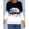 Ombre Flower Stripe Print Sweatshirt Long Raglan Sleeve Round Neck Sweatshirt - BLACK 3XL