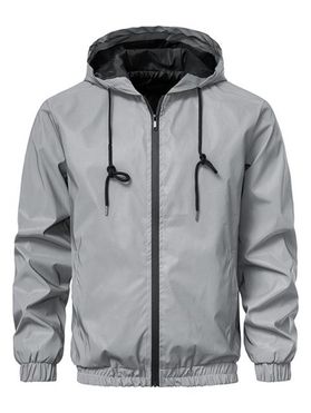 Luminous Metallic Hooded Jacket Zip Up Drawstring Hood Elastic Waist Casual Jacket