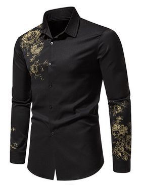 Flower Print Shirt Turndown Collar Button Up Long Sleeve Casual Shirt