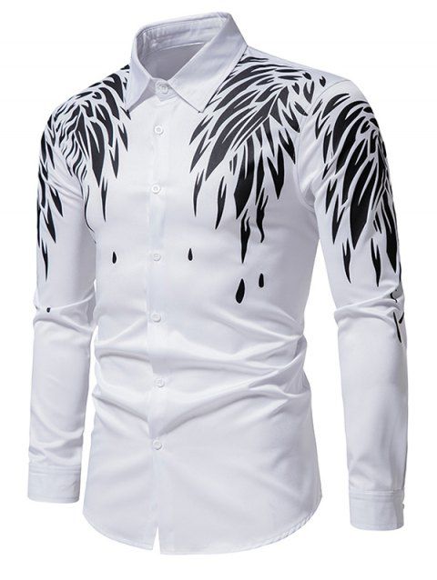Contrasting Wing Print Shirt Turndown Collar Button Up Long Sleeve Casual Shirt