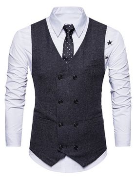Tweed Print Waistcoat Double Breasted Pockets Vintage Suit Vest