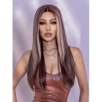 

Long Middle Part Highlight Straight Synthetic Lace Front Wig, Multicolor a
