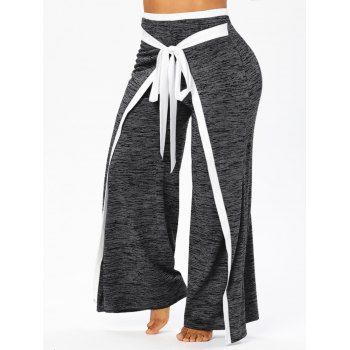 

Plus Size Wide Leg Pants Space Dye Print Contrast Bowknot Elastic Waist Loose Sport Pants, Black
