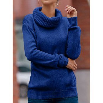 

Solid Color Sweater Turtleneck Long Sleeve Pullover Casual Sweater, Deep blue