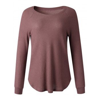 

Solid Color Knitwear Textured Round Neck Long Sleeve Knit Top, Deep red