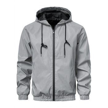 

Luminous Metallic Hooded Jacket Zip Up Drawstring Hood Elastic Waist Casual Jacket, Light gray