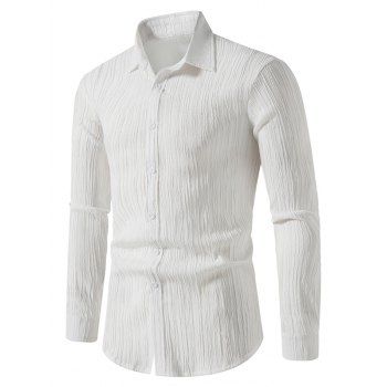 

Stripe Textured Shirt Turn Down Collar Button Up Long Sleeve Shirt, White