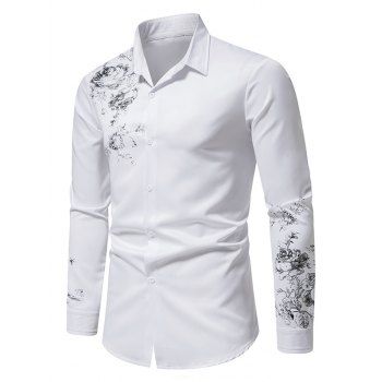 shop online Flower Print Shirt Turndown Collar Button Up Long