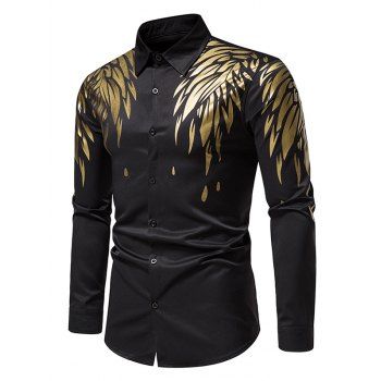 Contrasting Wing Print Shirt Turndown Collar Button Up Long Sleeve Casual Shirt