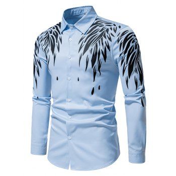 

Contrasting Wing Print Shirt Turndown Collar Button Up Long Sleeve Casual Shirt, Blue