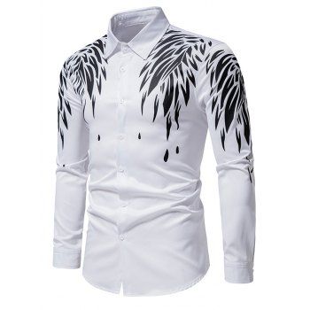 

Contrasting Wing Print Shirt Turndown Collar Button Up Long Sleeve Casual Shirt, White