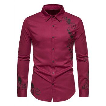 Contrast Flower Totem Print Shirt Turn Down Collar Button Down Long Sleeve Casual Shirt