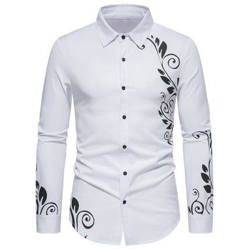 

Contrast Flower Totem Print Shirt Turn Down Collar Button Down Long Sleeve Casual Shirt, White