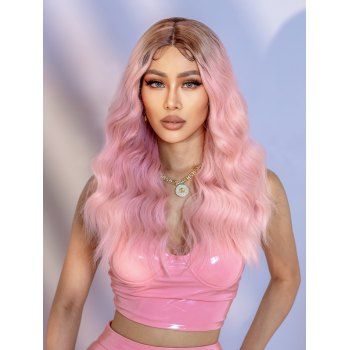 

Long Middle Part Ombre Wavy Synthetic Lace Front Party Wig, Light pink