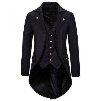 

Faux Twinset Tailcoat Suit Solid Color Padded Shoulder Mock Pocket Casual Suit, Black