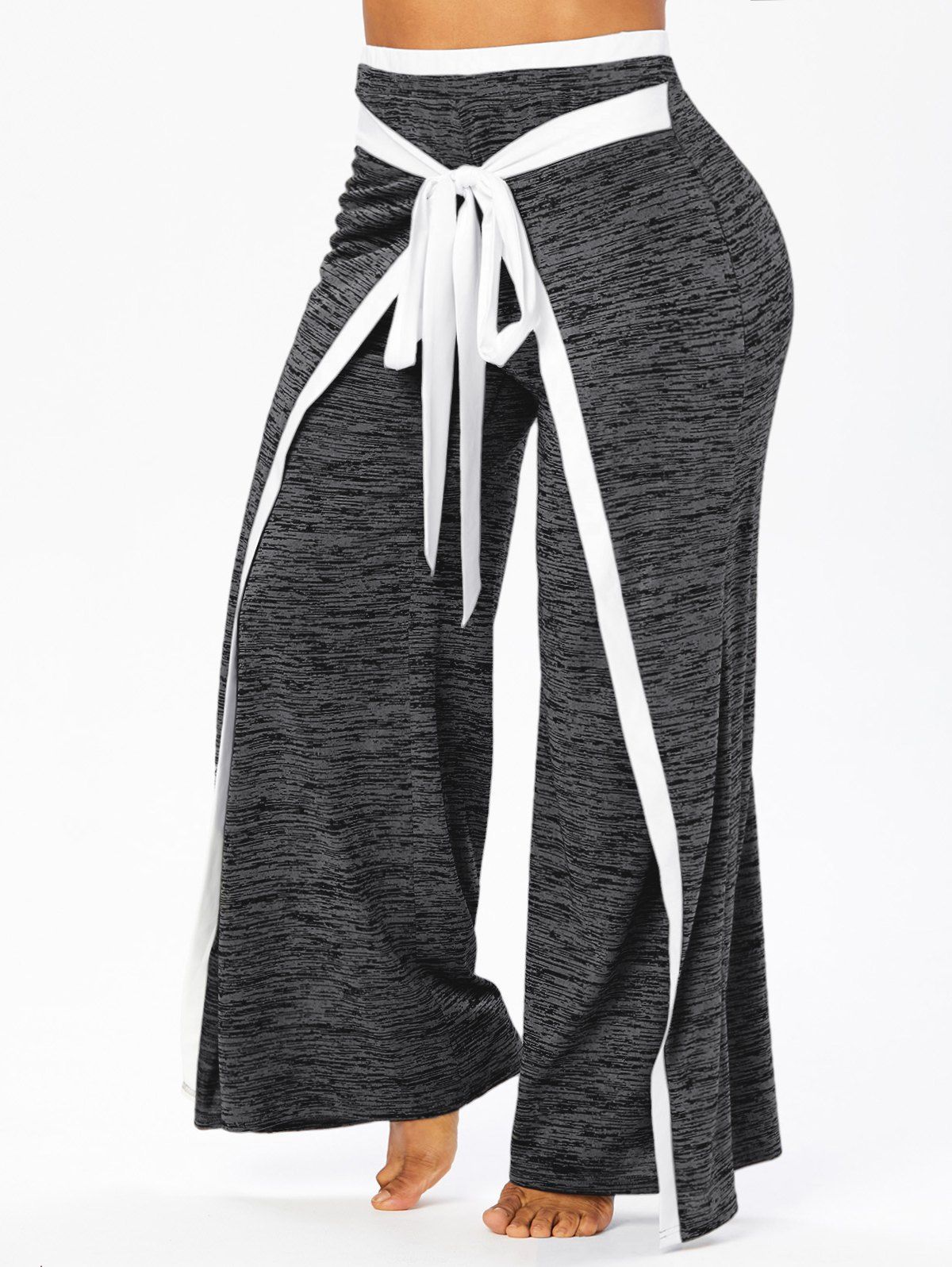Pantalon de Sport Lâche Contrasté Chiné Imprimé à Taille Elastique Grande Taille - Noir L