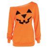 T-shirt D'Halloween Brillant en Couleur Unie Manches Longues à Col Oblique - Orange Foncé M