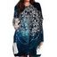 Plus Size Galaxy Flower Print Long Tunic T Shirt Raglan Sleeve Contrast Pocket Patches Loose Tee - DEEP BLUE 3XL