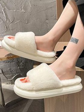 Anti Slip Slip On Solid Color Thick Platform House Fuzzy Slippers