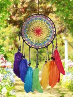 Colorful Feather Beads Round Net Hanging Dreamcatcher
