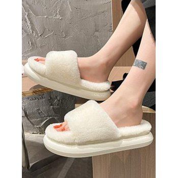 

Anti Slip Slip On Solid Color Thick Platform House Fuzzy Slippers, White