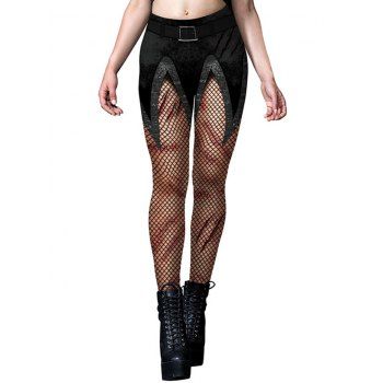 

Halloween Wound Fishnet Tights 3D Print Skinny Leggings, Multicolor a