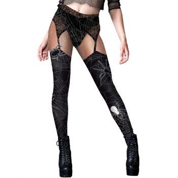 

Halloween Allover Spider Web Garter 3D Print Skinny Leggings, Black