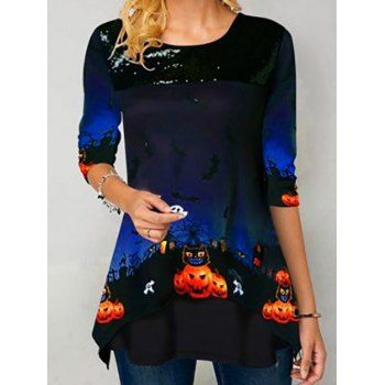 

Ghost Pumpkin Bat Cat Night Print Halloween Tee Long Sleeve Casual T-shirt, White