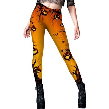 

Halloween Pumpkin Tree Branches Spider Web Print Skinny Leggings, Multicolor a