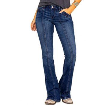 Flare Jeans Dark Wash Jeans Topstitching Pockets Zipper Fly Long Denim Pants