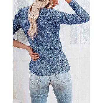 Half Button Knit Top Long Sleeve Heathered Casual Knitted Top